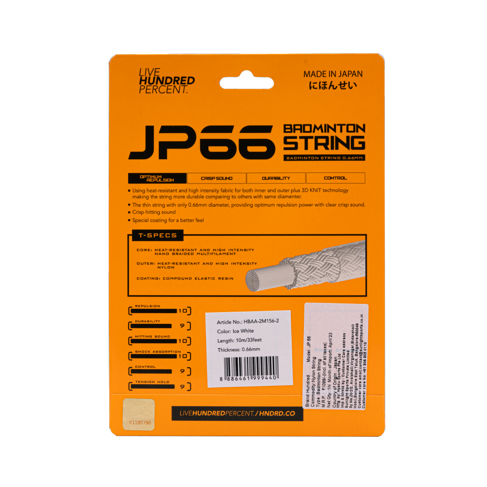 Hundred JP66 Badminton String Set - Ice White (HBAA-2M156-2) Badminton String Hundred