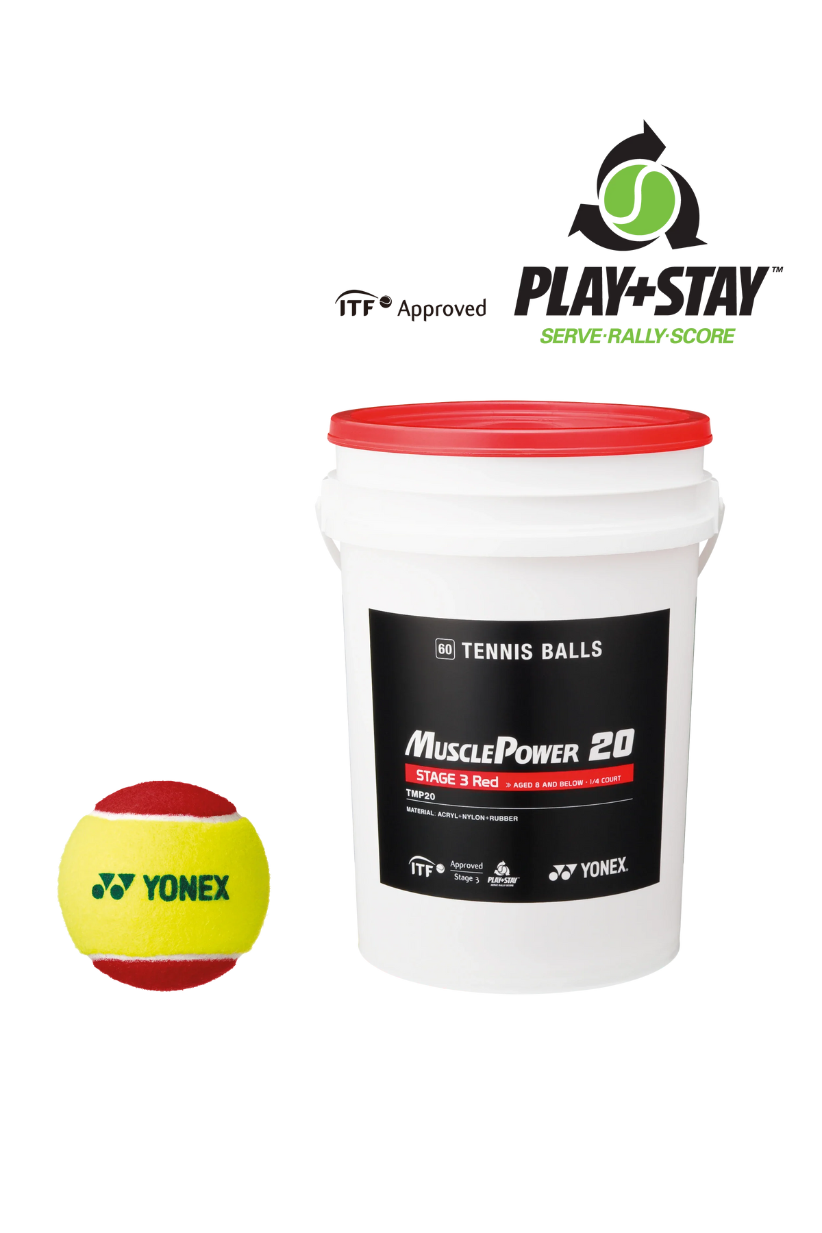 Yonex Junior Stage 3 Red Tennis Ball 60 Tub TMP-20 Tennis Balls Yonex