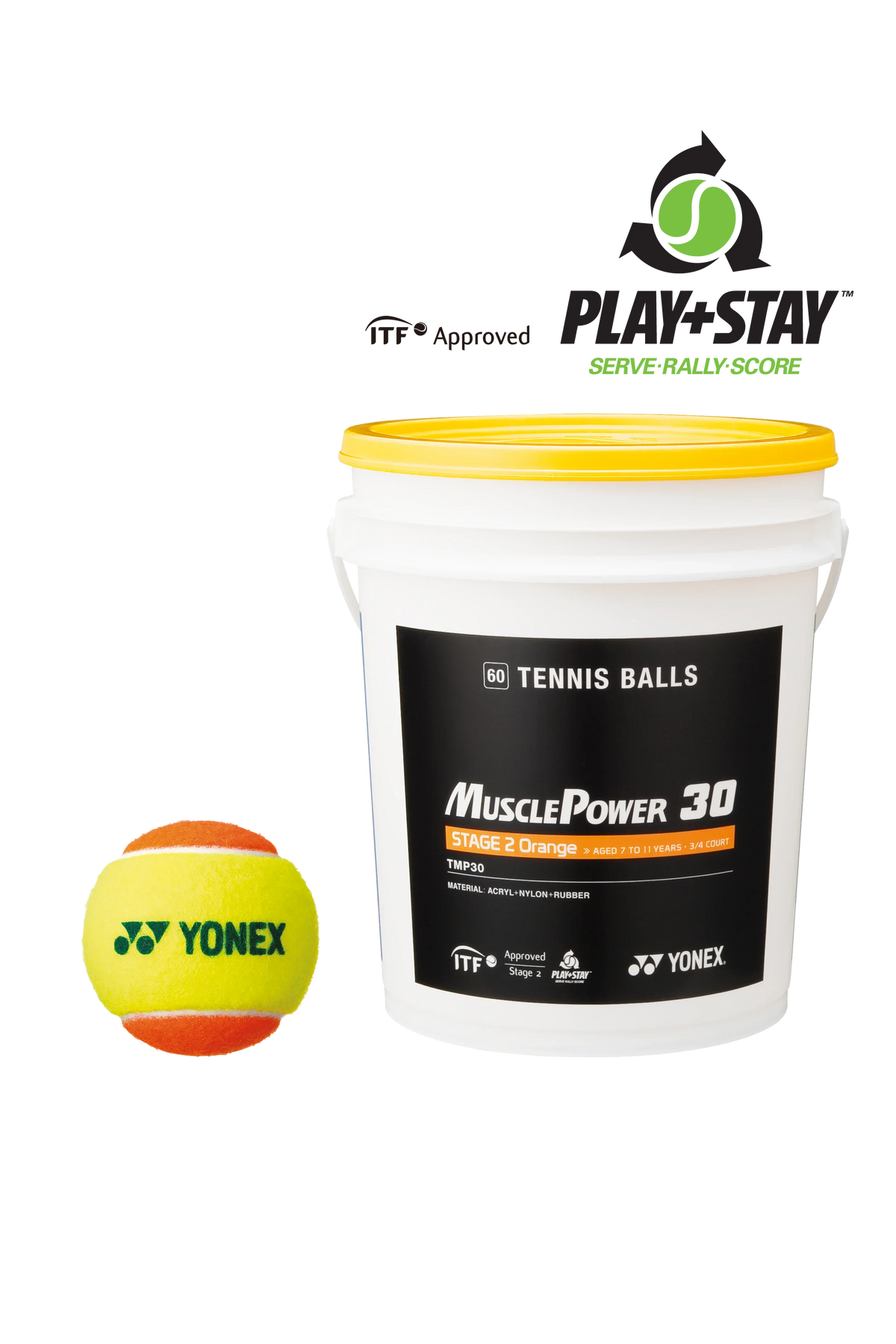 Yonex Junior Stage 2 Orange Tennis Ball 60 Tub TMP-30 Tennis Balls Yonex