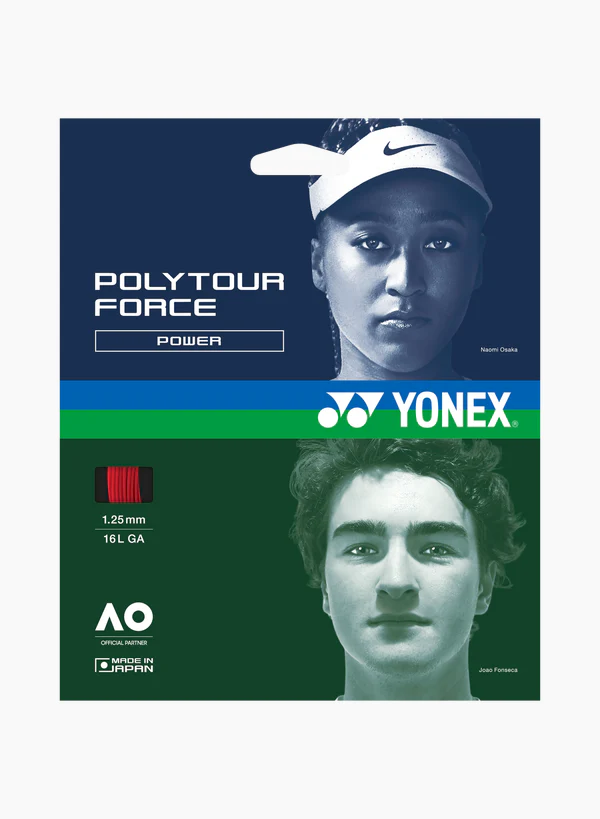 Yonex Polytour Force 120 Tennis String Set - Bright Red Bright Red 1.20mm 12M Set Grips Yonex